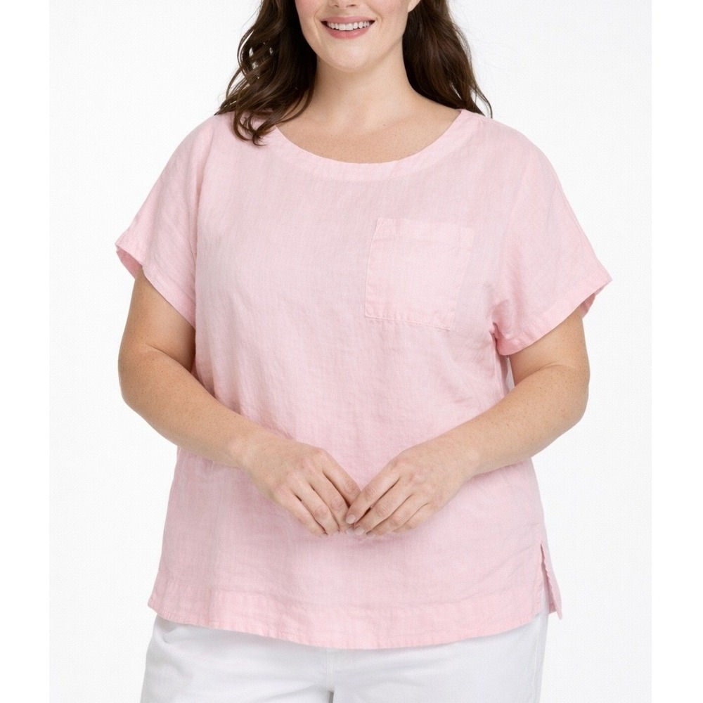 L.L.Bean Blush Pink Linen Short Sleeve Top 1X‎ Sustainable Slow Fashion